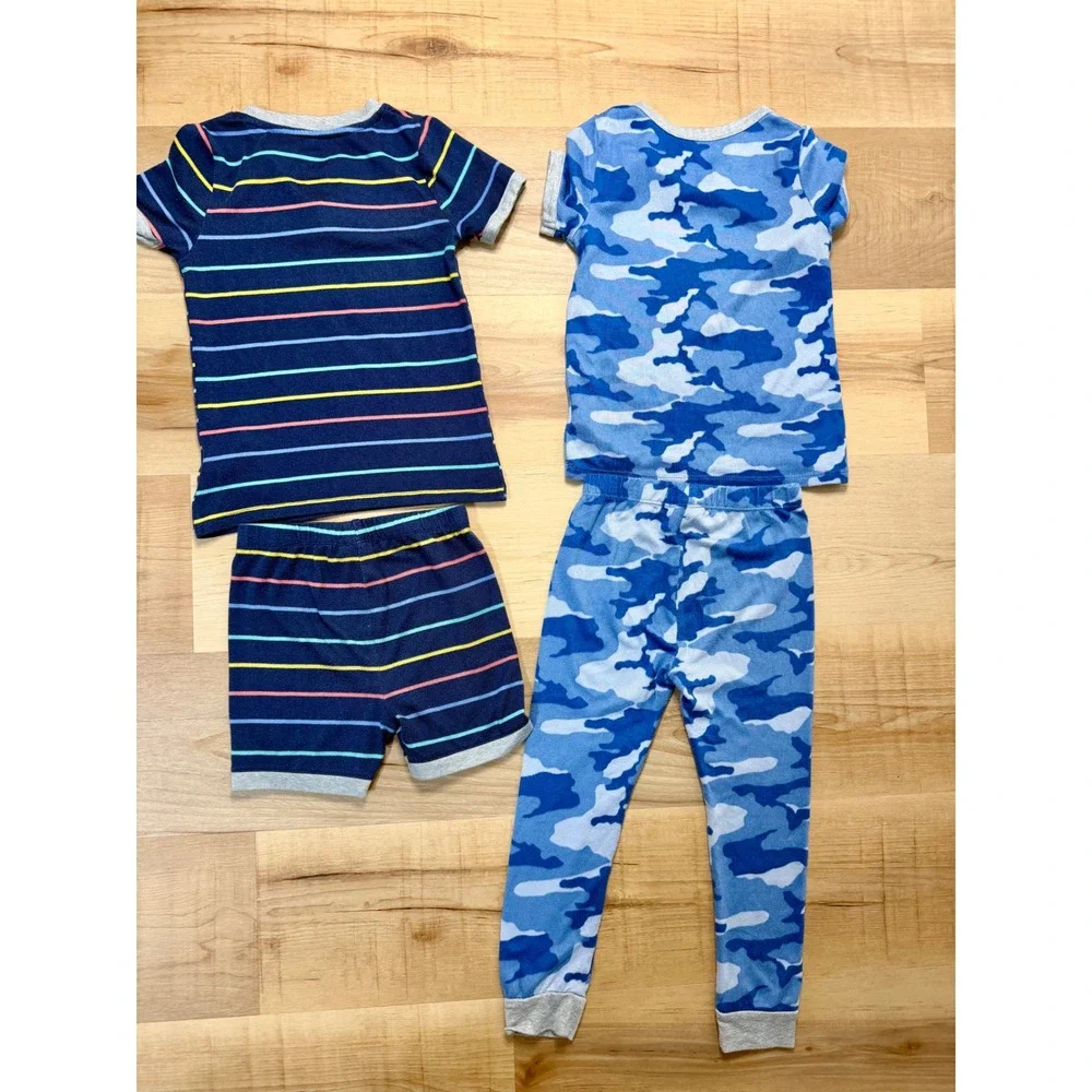 Wonder Nation Boys Pajama Set 2-Pack Blue Camo Stripe Henley 5T Sleepwear Bundle